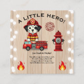 小さなヒーローの消防車の子犬の赤ちゃんシャワー エンクロージャーカード (正面)