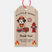 小さなヒーローの消防車の子犬の赤ちゃんシャワー ギフトタグ (正面)