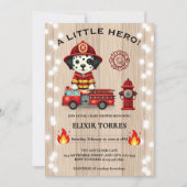 小さなヒーローの消防車の子犬の赤ちゃんシャワー 招待状 (正面)