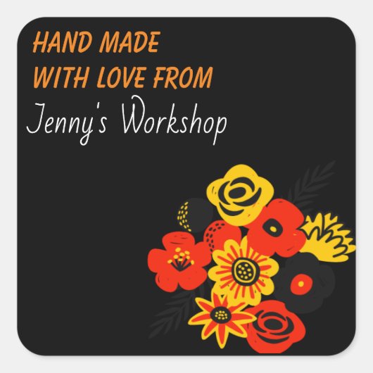 小さなビジネスラベル、手で愛で作られた編集可能 スクエアシール (正面)