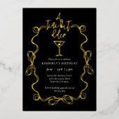 小さなビット古い金ゴールドの波型縁ど誕生日パーティー 箔招待状 (正面)