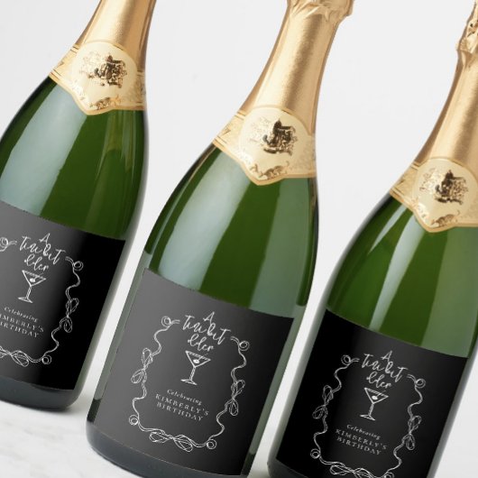 小さなビット古い黒手描きマルチニ誕生日 スパークリングワインラベル