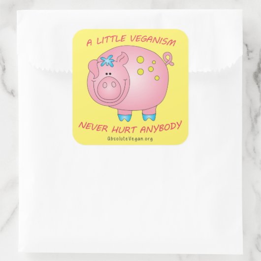 小さなビーガニズムは決して誰もステッカーを傷つけない(Pig) スクエアシール (バッグ)
