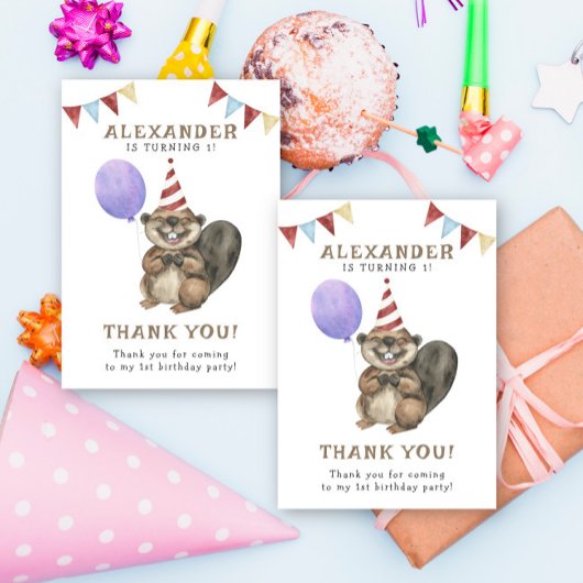 小さなビーバーの誕生日パーティー サンキューカード