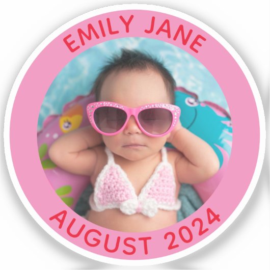 小さなピンクと赤の丸い家族の写真 シール (正面)