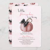 小さなピンクのカボチャの弓が途中2 招待状 (正面/裏面)