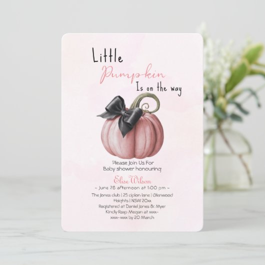 小さなピンクのカボチャの弓が途中2 招待状 (スタンド正面)