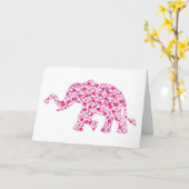 小さなピンクのハートでできた象 カード (黄色い花)