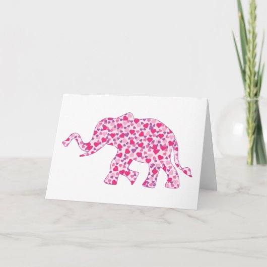 小さなピンクのハートでできた象 カード (正面)