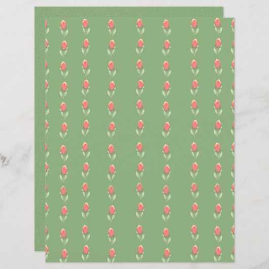 小さなピンクのローズブオングリーン紙シート (正面/裏面)