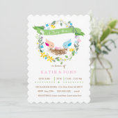 小さなピンクの卵 |ツインガールズシャワー招待状 招待状 (スタンド正面)