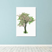 小さなピンクの花を持つ美しい孤独な木 キャンバスプリント (インサイチュ (ウッドフロア))
