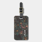 小さなピンクの花を持つ針状の葉 ラゲッジタグ (正面縦)