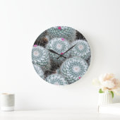 小さなピンクの花サボテンの植物 ラージ壁時計 (ホーム)