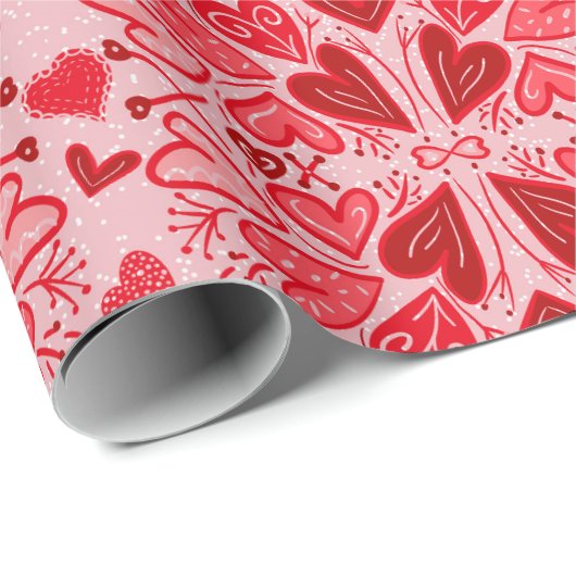 小さなピンクの赤いハートバレンタインギフト ラッピングペーパー (ロールコーナー)