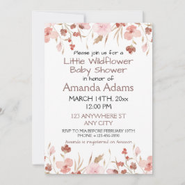 小さなピンクの野の花の女の子のベビーシャワー 招待状
