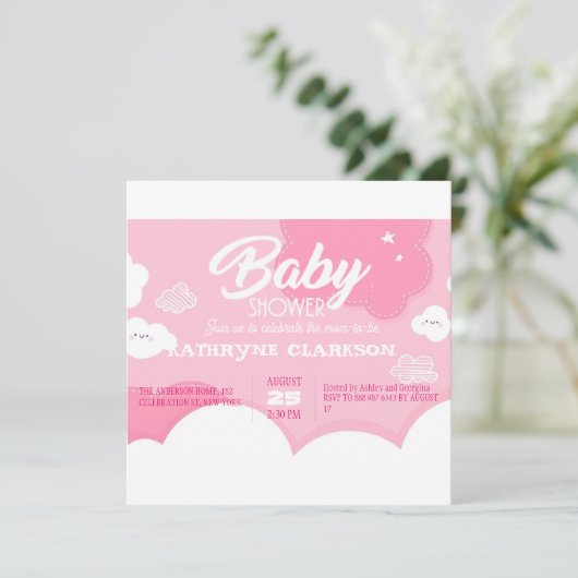小さなピンクの雲の赤ちゃんシャワー 招待状 (スタンド正面)