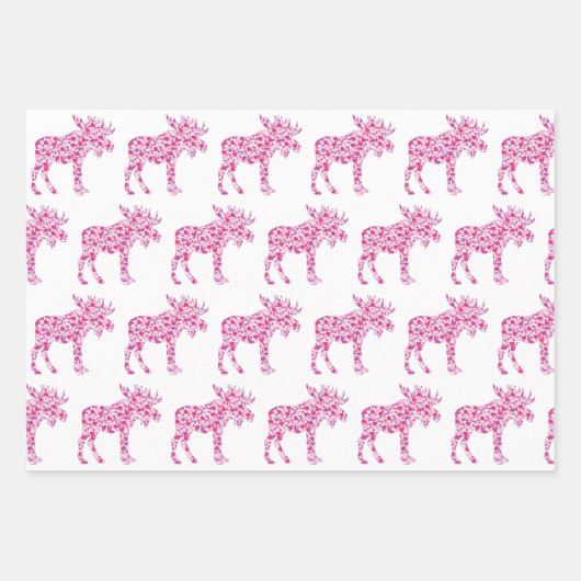 小さなピンク色の愛のハートで作られた可愛いムース ラッピングペーパーシート (正面3)