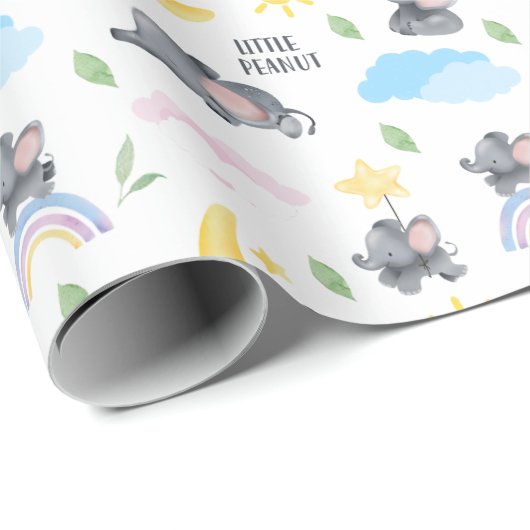 小さなピーナッツが象の赤ちゃんシャワーの途中にある ラッピングペーパー (ロールコーナー)
