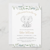 小さなピーナッツが象の赤ちゃんシャワーの途中にある 招待状 (正面)