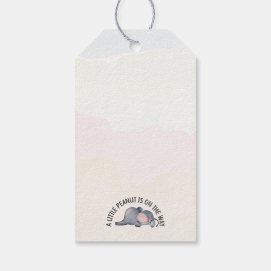 小さなピーナッツが赤ちゃんシャワーの途中にある ギフトタグ (裏面)
