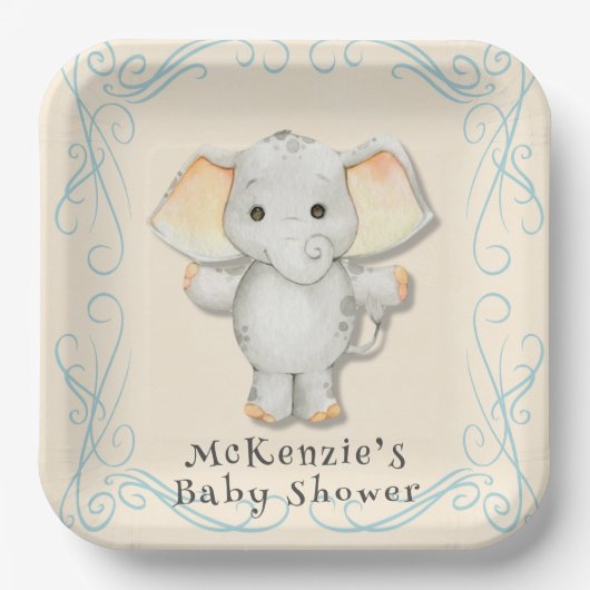 小さなピーナッツは、象の赤ちゃんシャワーの途中にある ペーパープレート (正面)