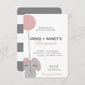 小さなピーナッツガールベビーシャワーゾウ招待状 招待状 (正面/裏面)