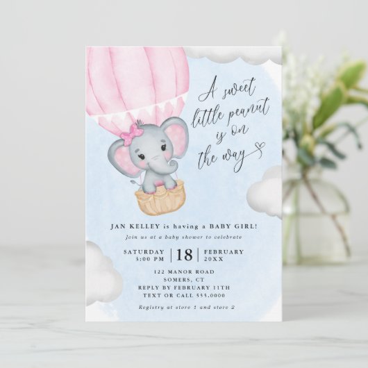 小さなピーナッツピンク象の赤ちゃんシャワー 招待状 (スタンド正面)