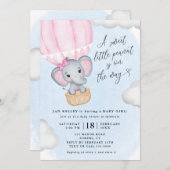 小さなピーナッツピンク象の赤ちゃんシャワー 招待状 (正面/裏面)