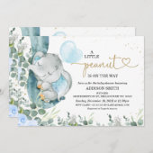 小さなピーナッツフローラの葉エレファントベビーシャワー 招待状 (正面/裏面)