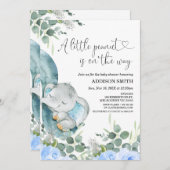 小さなピーナッツフローラゾウのベビーシャワー 招待状 (正面/裏面)