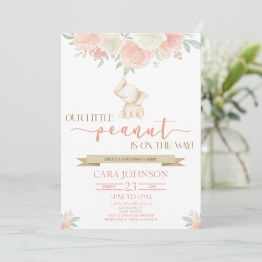 小さなピーナッツママベビーゾウの赤ちゃんシャワー 招待状 (スタンド正面)