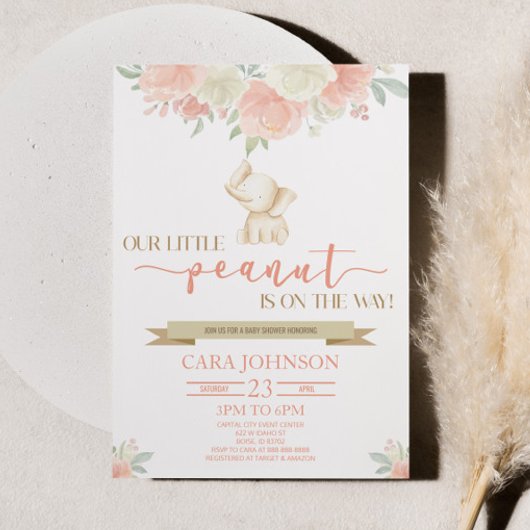 小さなピーナッツママベビーゾウの赤ちゃんシャワー 招待状