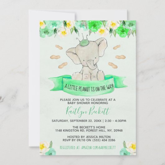 小さなピーナッツ男女兼用赤ちゃんシャワー 招待状 (正面)
