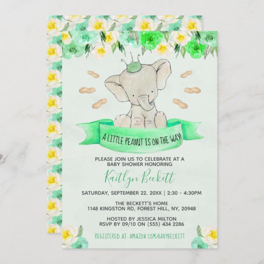 小さなピーナッツ男女兼用赤ちゃんシャワー 招待状 (正面/裏面)