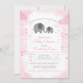 小さなピーナッツ象の女の子の赤ちゃんシャワー 招待状 (正面)