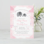 小さなピーナッツ象の女の子の赤ちゃんシャワー 招待状 (スタンド正面)