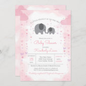 小さなピーナッツ象の女の子の赤ちゃんシャワー 招待状 (正面/裏面)