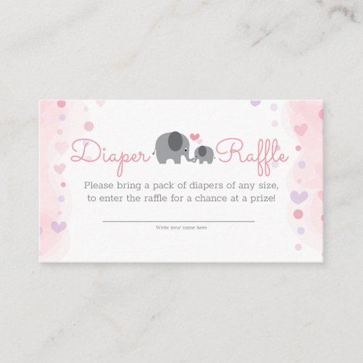 小さなピーナッツ象の女の子シャワーおむつラッフル エンクロージャーカード (正面)