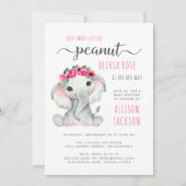 小さなピーナッツ エレファント 水彩 赤ちゃんの女の子のシャワー 招待状 (正面)