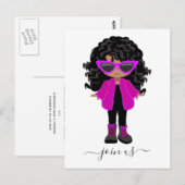 小さなファッションの黒い女の子のパーティー招待状 ポストカード (正面/裏面)