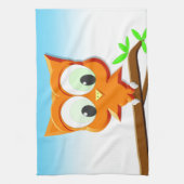 小さなフクロウが枝に キッチンタオル (縦)