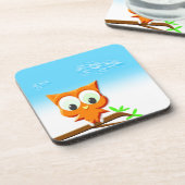 小さなフクロウが枝に コースター (左側)
