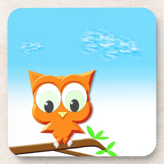 小さなフクロウが枝に コースター (正面)