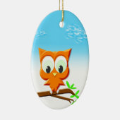 小さなフクロウが枝に セラミックオーナメント (右)