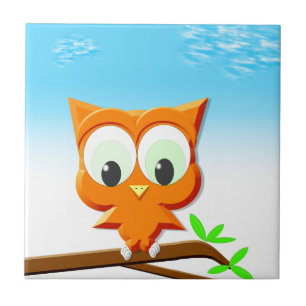 小さなフクロウが枝に タイル