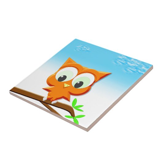 小さなフクロウが枝に タイル (側面)