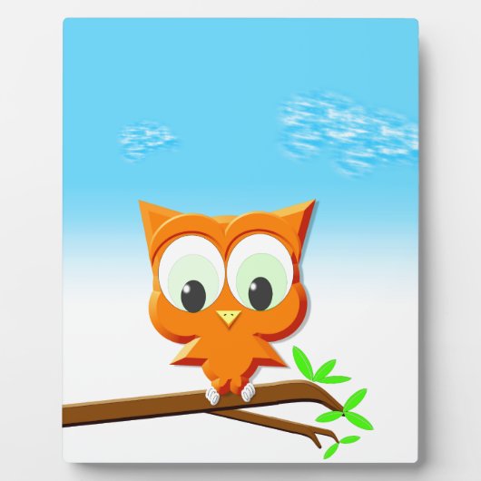 小さなフクロウが枝に フォトプラーク (正面)