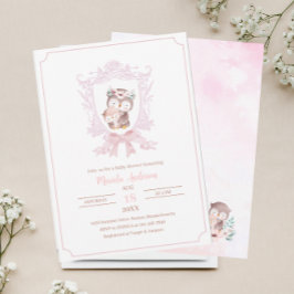 小さなフクロウのピンクの紋章が弓ベビーshowInvitation 招待状