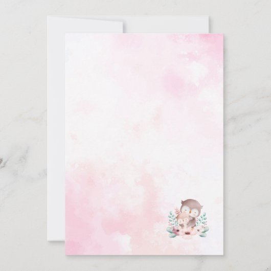 小さなフクロウのピンクの紋章が弓ベビーshowInvitation 招待状 (裏面)